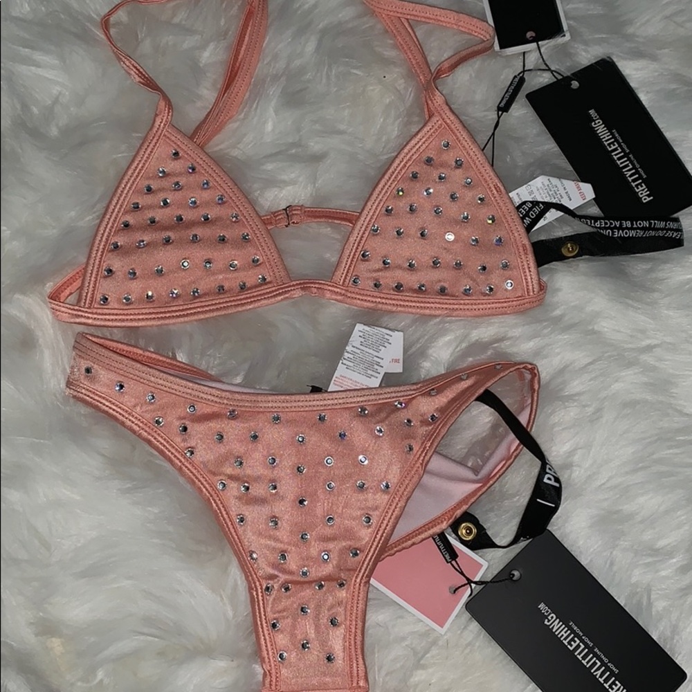 Peach Diamanté Studded Bikini